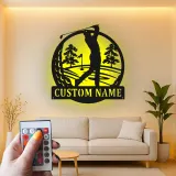 Insegna personalizzata con nome da golf | Decorazione murale LED in metallo per ufficio e man cave | Regalo personalizzato per golfista | Arredo per interni ed esterni