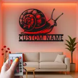 Custom Snail Metal Wall Art with LED | Personalized Gardener Gift | Outdoor Patio & Garden Decor | Realistic Silhouette Sign