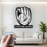 Custom Baseball Glove Led Light Metal Wall Art Personalized Sports Gift for Baseball Fans Game Room Decor