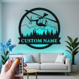 Custom Helicopter LED Sign | Personalized Pilot Gift | Metal Aviation Wall Art for Office & Man Cave