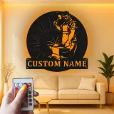 Décoration murale en métal personnalisée pour forgeron avec rétroéclairage LED - Cadeau pour artisans