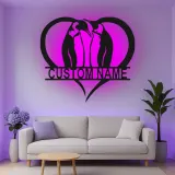 Cartel de metal LED personalizado de pareja de pingüinos regalo de boda decoración de dormitorio para parejas