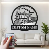 Décoration murale en métal personnalisée de train à vapeur avec rétroéclairage LED - Cadeau pour passionnés de trains, décoration pour man cave ou bureau