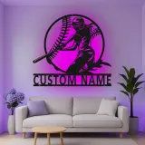 Décoration murale en métal personnalisée pour joueur de softball avec rétroéclairage LED - Cadeau pour passionnés de softball
