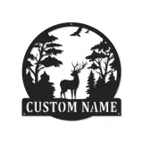 Insegna in metallo personalizzata con scena di cervo e luce LED, regalo per amanti della natura, decorazione per cabine o lodge