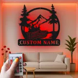Personalized Mountain Metal Sign | LED Wall Art for Cabin Decor | Rustic Nature Scene for Lodge, Office & Home