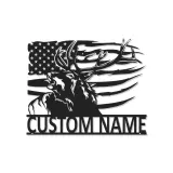 Custom Deer with American Flag Led Light Metal Wall Art Personalized Gift for Hunters Rustic Cabin Decor