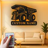 Insegna in metallo LED personalizzata a tema camion ribaltabile per appassionati di costruzione, decorazione per cameretta