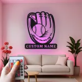 Custom Baseball Glove Led Light Metal Wall Art Personalized Sports Gift for Baseball Fans Game Room Decor