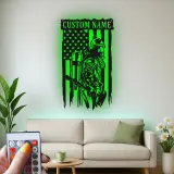 Cartel LED de bombero personalizado | Arte mural de bandera americana | Regalo personalizado para bombero | Decoración de héroe en la pared