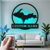 Cartel de metal personalizado con luz LED de la Península Superior, regalo personalizado de Michigan, decoración para la sala de estar o la oficina