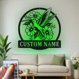 Insegna in metallo personalizzata con Colibrì | Insegna floreale LED per giardino | Targa con nome personalizzata per decorazioni esterne e patio