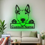 Décoration murale en métal personnalisée avec éclairage LED de Bull Terrier - Cadeau pour amoureux des chiens, décoration pour animaux de compagnie dans le salon