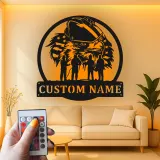 Regalo personalizzato per vigile del fuoco | Arte murale LED in metallo con nome personalizzato | Insegna con aquila patriottica per caserma e casa