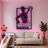 Custom Water Polo Player Led Light Metal Wall Art Personalized Sports Gift for Athletes Game Room Decor