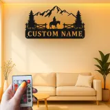 Custom Cowboy Mountain Scene Led Light Metal Wall Art Personalized Western Gift Rustic Home Decor