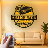 Insegna in metallo personalizzata con luce LED per auto classiche - Regalo per appassionati di auto, decorazione per garage