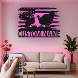Décoration murale en métal personnalisée avec LED en forme de dinde et drapeau américain - Cadeau de ferme rustique