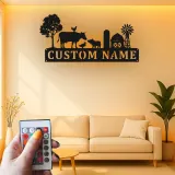 Cartel de metal LED con escena de granja personalizada, regalo para agricultores, decoración rústica para el hogar