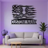 Custom LED Mechanic Sign | Metal American Flag Garage Art | Crossed Pistons Decor | Personalized Auto Shop Gift