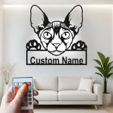 Panneau LED Métal Sphynx Personnalisé | Art Murale Silhouette de Chat de Compagnie Personnalisé | Décor Unique pour Amoureux des Chats