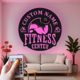 Panneau de salle de sport personnalisé | Décoration murale LED en métal pour centre de fitness | Cadeau de décor sur mesure pour propriétaire de salle