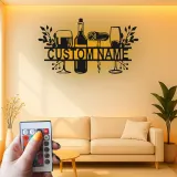 Custom Wine Bar Led Light Metal Wall Art Personalized Wine Lover Gift Kitchen or Home Bar Decor