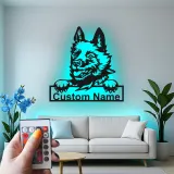 Personalisierte LED-beleuchtete Metall-Wandkunst mit Deutschem Schäferhund – Geschenk für Hundeliebhaber, Wohnzimmerschmuck