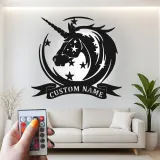 Cartel de metal LED personalizado de unicornio, regalo para decoración mágica de habitación infantil