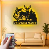 Insegna in metallo personalizzata con luce LED per foresta di cervi - Regalo personalizzato per cacciatori, decorazione rustica per cabin
