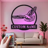 Cartel de metal personalizado de halcón con luz LED Regalo personalizado para amantes de las aves Decoración de sala de estar u oficina