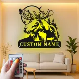 Custom Moose Family LED Metal Sign | Personalized Wildlife Wall Art | Rustic Cabin Decor for Nature Lovers & Hunters