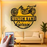 Décoration murale en métal LED personnalisée pour garage de moto - Cadeau personnalisé pour motards, décoration de man cave ou de garage