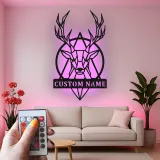 Cartel de metal LED personalizado de ciervo geométrico, regalo personalizado para amantes de la naturaleza, decoración rústica para salón