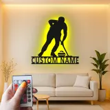Insegna in metallo personalizzata con luce LED a tema giocatore di curling regalo sportivo per curlers decorazione per sala giochi