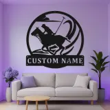 Insegna in metallo personalizzata per giocatore di polo | Insegna LED equestri personalizzata | Regalo per amanti dei cavalli per decorazione d'ufficio e casa