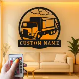 Personalized Trucker Sign with LED | Custom Semi Truck Metal Wall Art | Gift for Truckers & Garage Decor