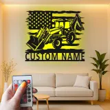 Décoration murale en métal personnalisée avec rétroéclairage LED de tracteur - Cadeau pour agriculteurs - Décor de garage ou de grange