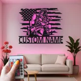 Décoration murale LED en métal pour pompier personnalisée | Plaque drapeau américain pour pièce dédiée ou bureau | Cadeau de retraite pour héros