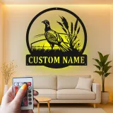 Pheasant Metal Wall Art | Custom Wildlife Sign with LED | Personalized Hunter Gift for Cabin Decor