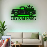 Personalisierter Vintage-Truck mit Hühnern LED-Licht Metall-Wandkunst Bauernhaus Geschenk für Paare Rustikale Küchen-Dekoration