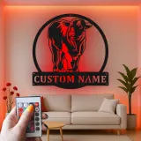 Décoration murale en métal LED personnalisée de vache - Cadeau de ferme rustique - Décor de grange