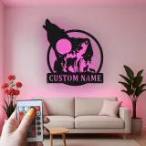Custom Wolf Pack Led Light Metal Wall Art Personalized Nature Lover Gift Rustic Cabin Decor