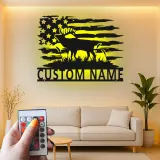 Panneau en métal de moose personnalisé | Art mural lumineux du drapeau américain | Décor de chalet rustique | Cadeau personnalisé pour chasseur