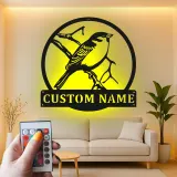 Custom Bird on Branch Led Light Metal Wall Art Personalized Gift for Nature Lovers Living Room or Garden Decor