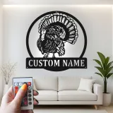 Décoration murale en métal personnalisée avec LED en forme de dinde - Cadeau de Thanksgiving pour la cuisine ou la salle à manger