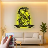 Custom Cobra Metal Sign | LED Snake & Roses Wall Art | Personalized Gothic Decor for Tattoo Studio or Man Cave
