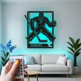 Personalized Hockey Goalie Metal Sign | LED Light Wall Art | Custom Name Decor for Game Room | Gift for Hockey Player