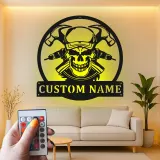 Cartel LED de Calavera y Martillos | Decoración Mural de Metal Personalizada para Garaje o Taller | Regalo para Papá