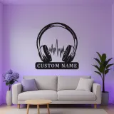Insegna LED per Cuffie Personalizzata | Insegna in Metallo per Studio DJ | Regalo per Amanti della Musica | Decorazione Soundwave